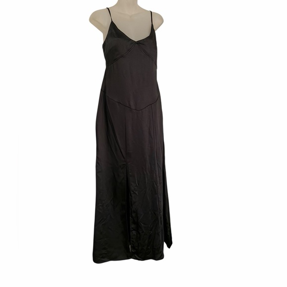 Princess Polly Dresses & Skirts - Princess Polly Black Satin Maxi Dress, High Split, Super Sexy, Women’s Size 8